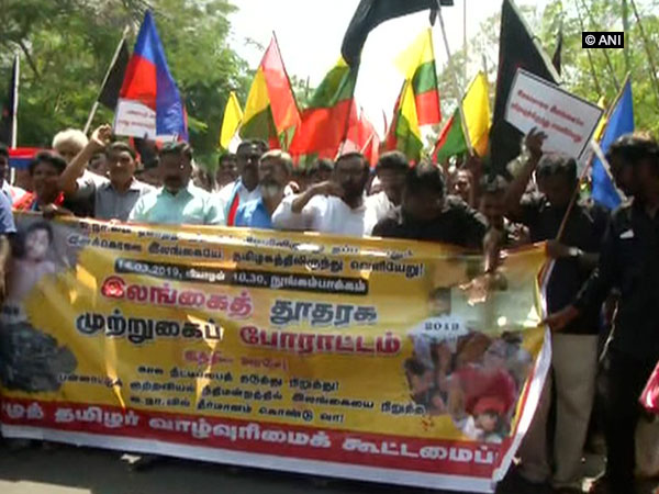 Visual from the protest outside Sri Lankan Embassy in Chennai on Thursday
