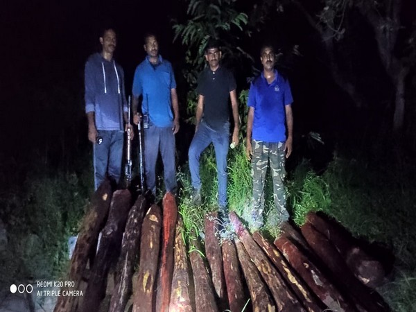 Police seize 16 logs of red sanders. (Photo/ANI)