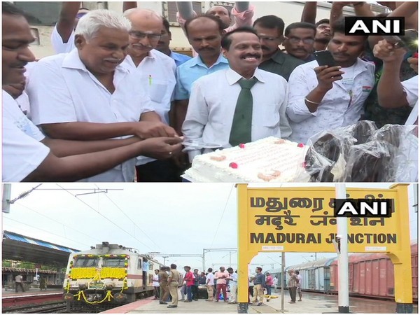Rail officials celebrating Vaigai Express's 42nd anniversary.