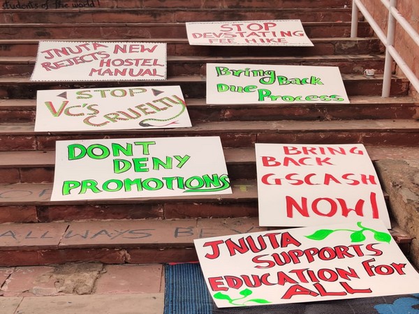 Posters and pla cards at JNU. (Photo/ANI)