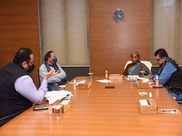 Visuals from Union Finance Minister Nirmala Sitharaman meeting at BJP headquarters (Photo/NI)  