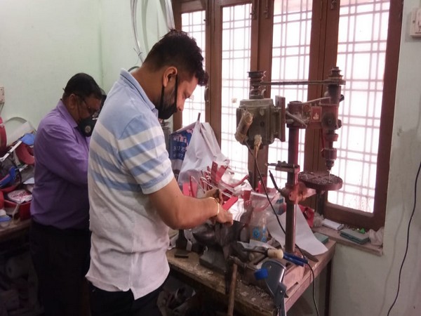 Specially-abled people making masks for corona warriors. [Photo/ANI]