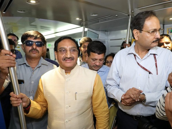 Union HRD Minister Ramesh Pokhriyal 'Nishank' in Delhi metro on Friday. Photo/ANI 
