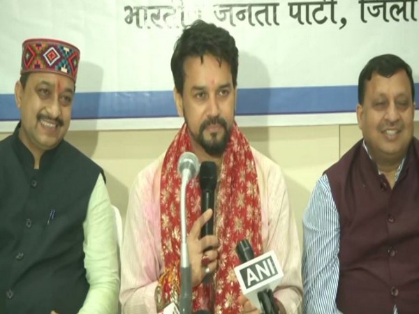 Union Minister Anurag Thakur addressing a press conference in Hamirpur on Sunday. [Photo/ANI]