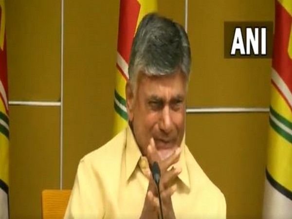 TDP chief N. Chandrababu Naidu breaks down during a press conference in Amaravati on Friday. (Photo:ANI)