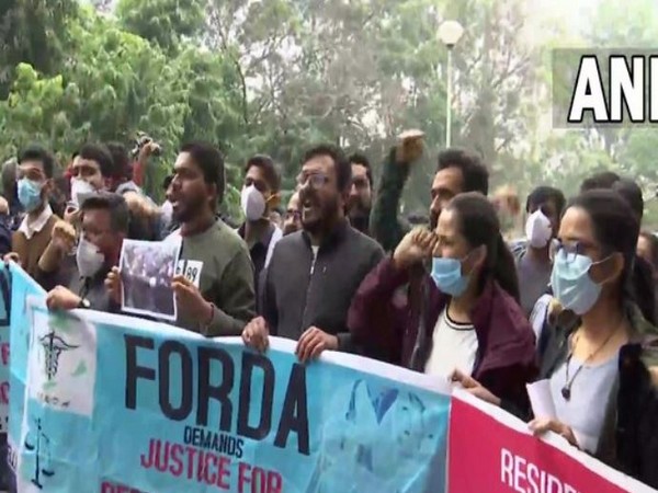 Resident foctors holding a protest. [File Photo/ANI]