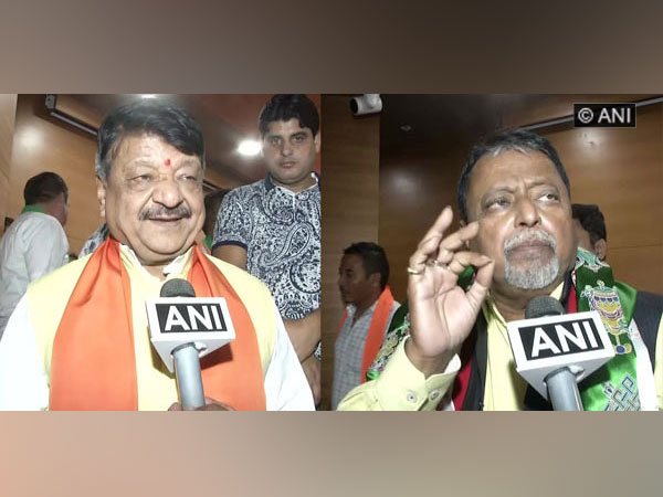 BJP general secretary Kailash Vijayvargiya and party leader Mukul Roy speaking to ANI in New Delhi on Saturday. 