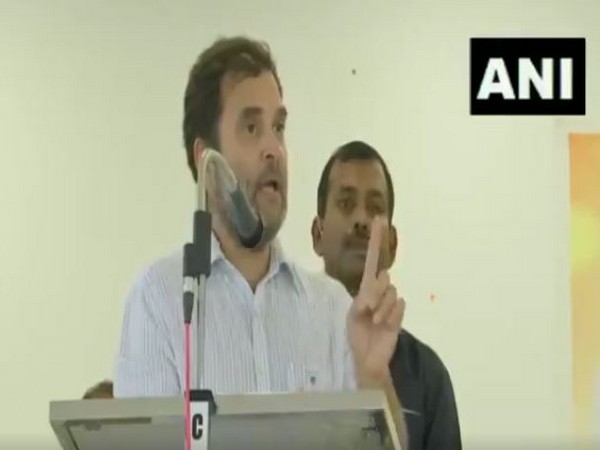 Rahul Gandhi speaking in Wayanad on Saturday. Photo/ANI