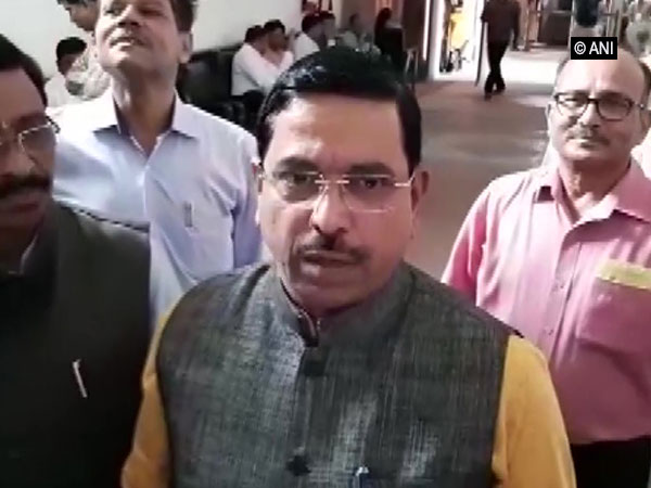 Parliamentary Affairs Minister Pralhad Joshi speaking to reporters in New Delhi on Tuesday.