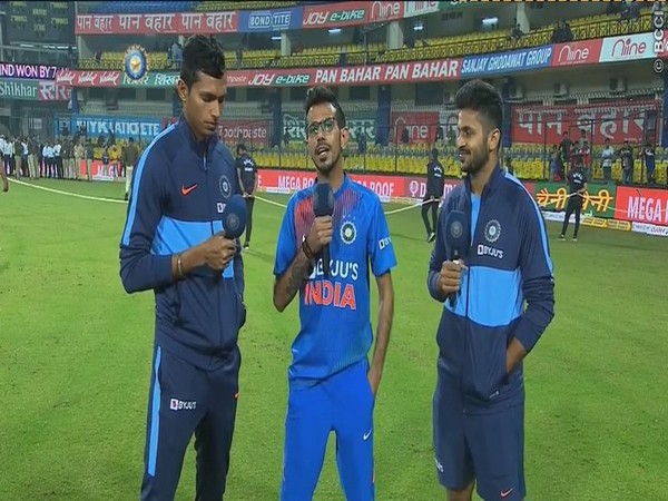 Nanvdeep Saini and Shardul with Yuzvendra Chahal (Photo/ BCCI)