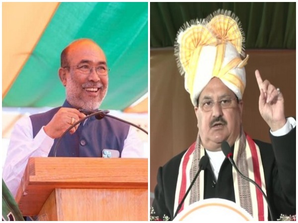 Manipur CM N Biren Singh and BJP chief JP Nadda (Photo/ANI)