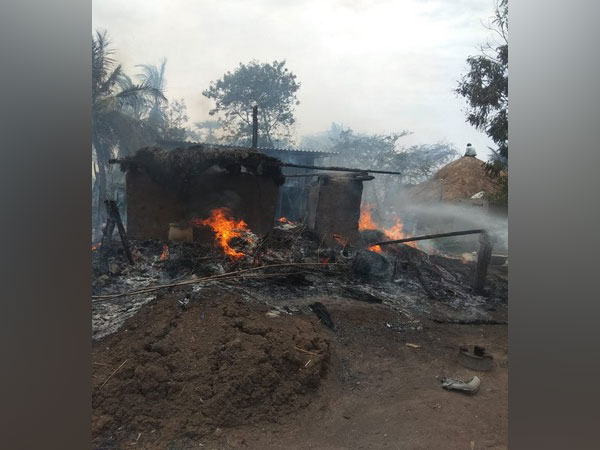 Destruction caused by fire in Andhra Pradesh's Krishna district on Saturday. Photo/ANI