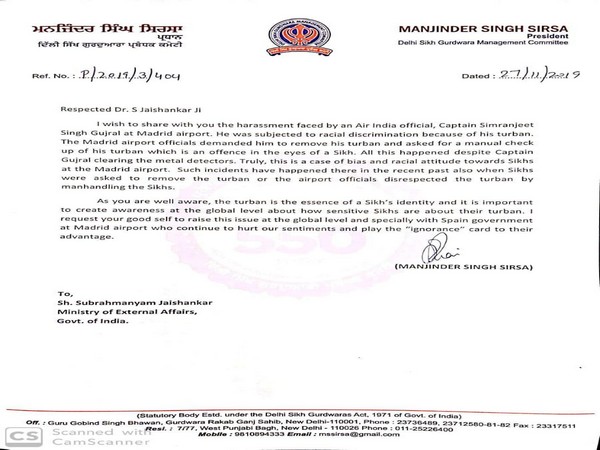 SAD leader Manjinder Singh Sirsa writes to External Affairs Minister S Jaishankar over the incident where an AI pilot was asked to remove turban at Madrid airport.