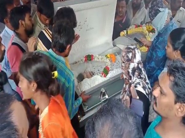 Villagers paying last respects to Jagadeesh who died in an accident. Photo/ANI