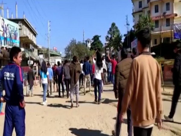 Visuals of protest in Naharlagun over Citizenship (Amendment) Bill, 2019 on Tuesday. Photo/ANI
