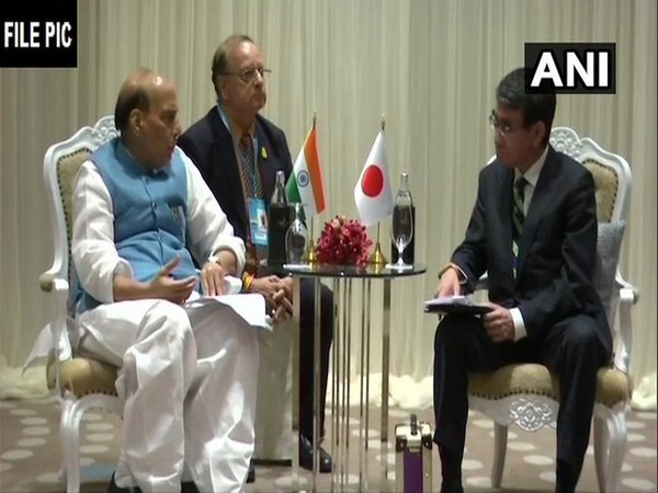 Defence Minister Rajnath Singh with his Japanese counterpart Taro Kono
