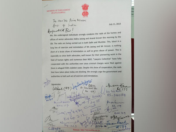 The letter written by opposition leaders to Prime Minister Narendra Modi regarding raids at senipr advocates' premises on Thursady. Photo/ANI