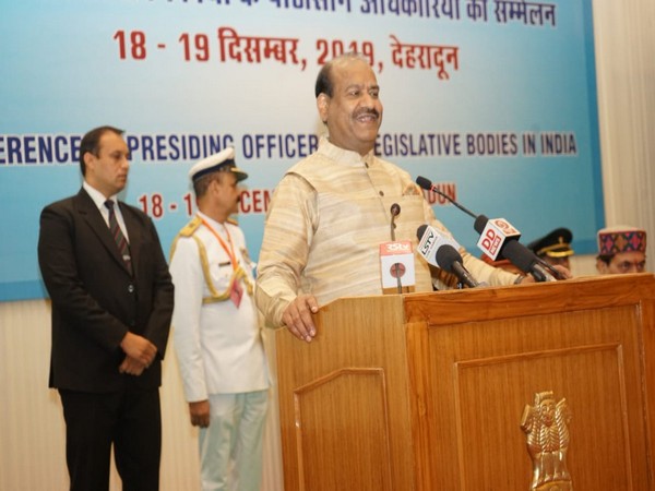 Lok Sabha Speaker Om Birla speaking at presiding officers' conference in Dehradun on Thursday. (Photo credit; Birla Twitter)