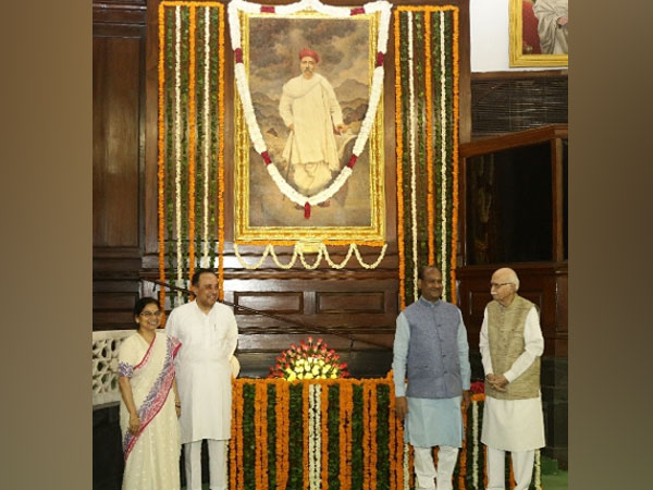 Bal Gangadhar Tilak's portrait in the central hall of Parliament. Photo/ANI
