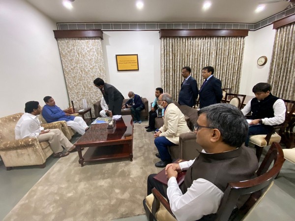 Nitin Gadkari in a review meeting with CM YS Jagan Mohan Reddy. (Photo/ANI)