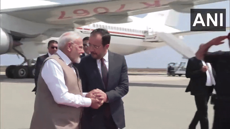 PM Modi was received by President of Cyprus Nikos Christodoulides at Larnaca International Airport. (Photo/ ANI)
