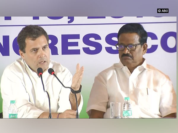 Congress President Rahul Gandhi addressing a press conference in Chennai on Wednesday Photo/ANI