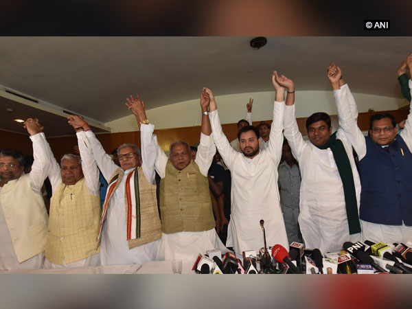 Grand-Alliance leaders during a press conference in Patna on Friday. Photo/ANI