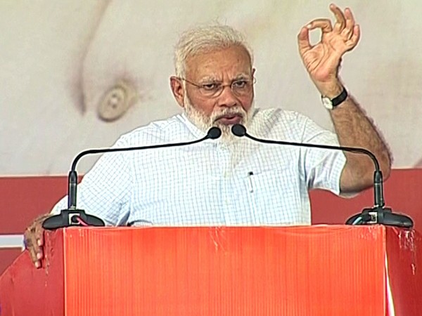 Prime Minister Narendra Modi addressing the mega rally on Sunday at Rohtak. Photo/ANI