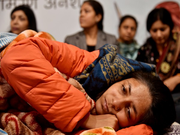 Delhi Commission for Women (DCW) chief Swati Maliwal during her strike in New Delhi on Saturday. Photo/ANI