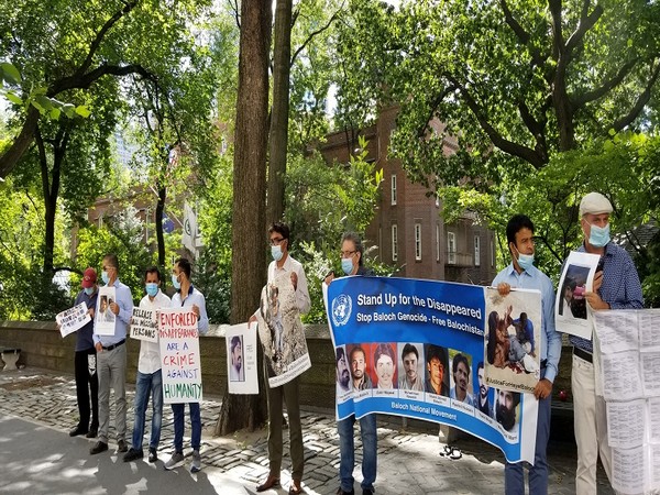 People gathered out the Pakistan consulate in New York on Sunday on the International day of victims of enforced disappearance.