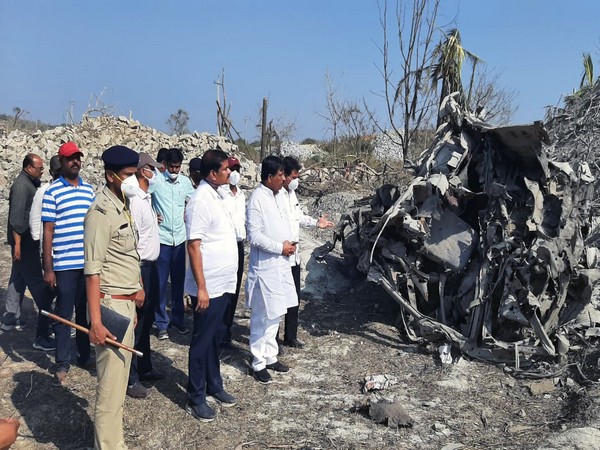 Karnataka mines Minister Murugesh Nirani at the spot of the incident on Friday. (Photo/ANI)