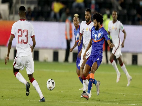 India in action against Qatar. (Photo/ AIFF twitter)