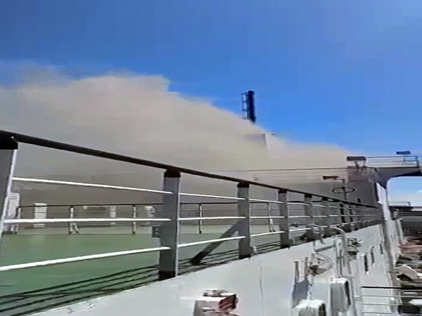 Heavy smoke comes out after a fire broke out in the engine room of passenger ship MV Kavaratti while sailing to Androth island, Lakshadweep, in Kochi  [Photo/ANI]