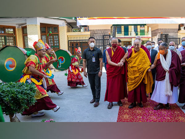 Dalai Lama being escorted to Tsuglagkhang temple for a Long Life Offering by Sakya members in Dharamsala (Photo/His Holiness the 14th Dalai Lama of Tibet)