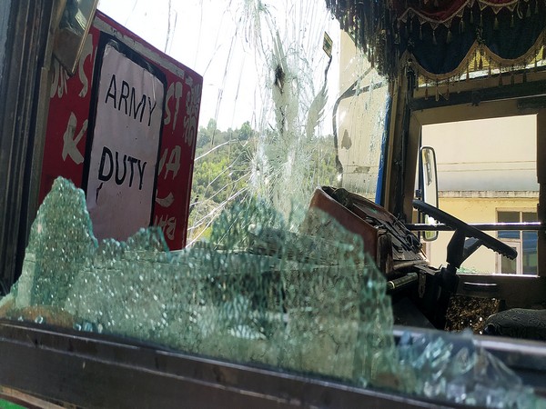 Shattered windscreen of the bus carrying 15 Central Industrial Security Force (CISF) personnel after an attack by terrorists near Chadda Camp in Jammu on April 22 (Photo:ANI)