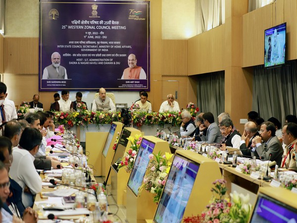 Union Home Minister Amit Shah chairing the 25th Western Regional Council meeting in Diu on Saturday.