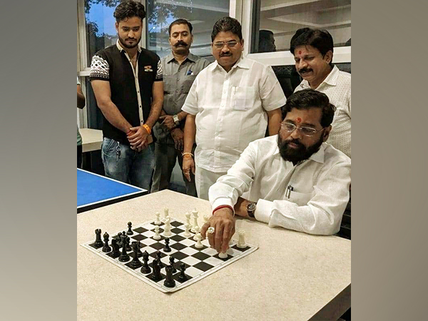 Rebel Shiv Sena MP Eknath Shinde playing chess at a hotel, in Guwahati on June 23 (File Photo)