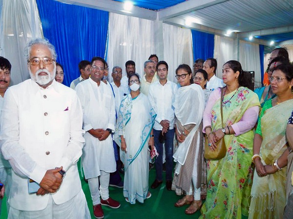 West Bengal Chief Minister Mamata Banerjee with party MPs Sudip Bandyopadhyay, Abhishek Banerjee and others during a meeting in New Delhi on August 4. (Photo ANI)