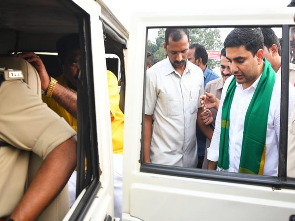 Telugu Desam Party general secretary Nara Lokesh while being detained by police in Vijayawada on Tuesday. (Photo/ANI)
