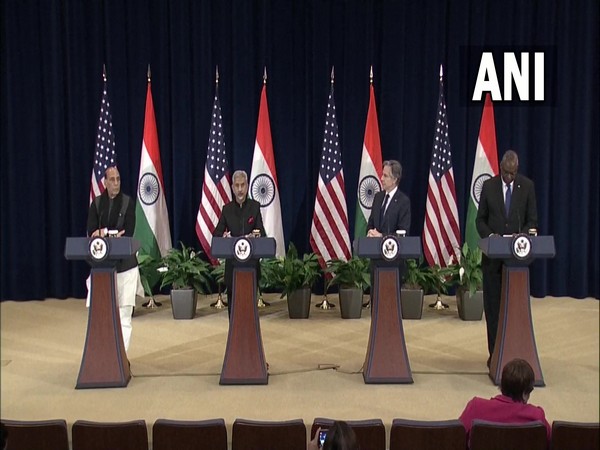 Defence Minister Rajnath Singh, EAM Dr S Jaishankar, Secretary of State Antony Blinken and Secretary of Defence Lloyd Austin (from left to right)