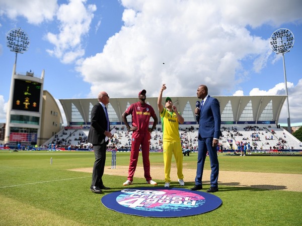 Jason Holder and Aaron Finch at toss during Australia-Windies match at 2019 World Cup (Photo/ Cricket Australia Twitter)