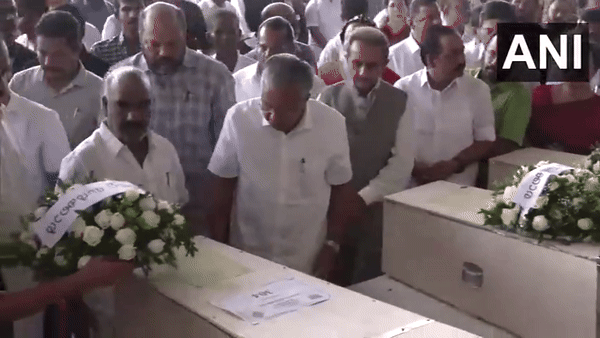 Kerala Chief Minister Pinarayi Vijayan pays tribute to Kuwait fire tragedy victims. (Photo/ANI)