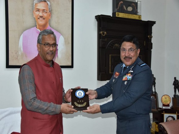 Air Marshal Aravindra Singh Butola paid a courtesy call on Uttarakhand Chief Minister Trivendra Singh Rawat on Friday. (Photo/ANI)