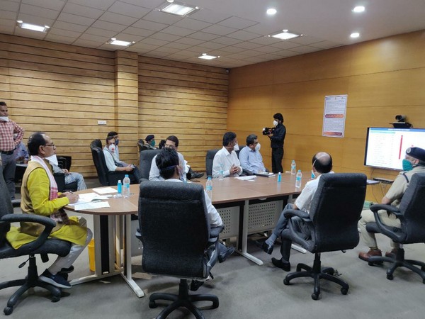 Chief Minister Shivraj Singh Chouhan during the review meeting in Indore on Monday. (Photo/ANI)