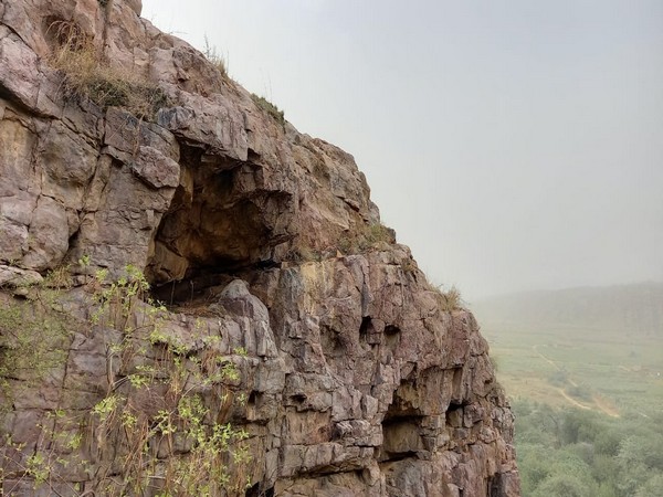 Visuals of the cave in Faridabad's Mangarbani hill forest.