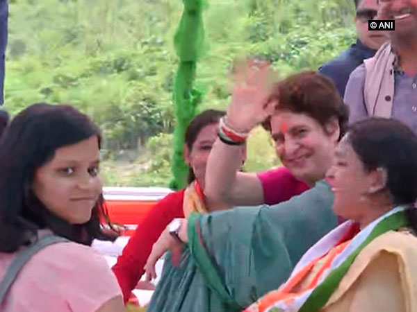 Priyanka Gandh starting her Ganga Yatra on a boat from Prayagraj, Uttar Pradesh, on Monday.