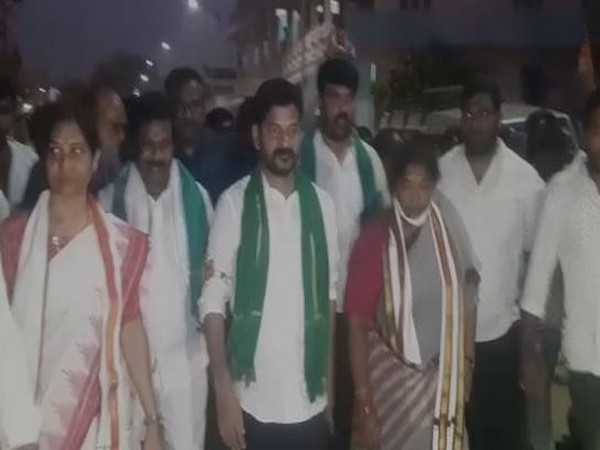 Congress' Revanth Reddy started 'Padayatra' from Achampet to Hyderabad in support of protesting farmers on Sunday. [Photo/ANI]