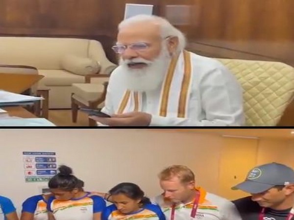 Prime Minister Narendra Modi Modi interacting with Indian women's hockey team on Friday.