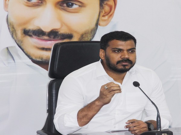 Andhra Pradesh Irrigation Minister P Anil Kumar speaking at a press conference in Amaravati on Tuesday. Photo/ANI