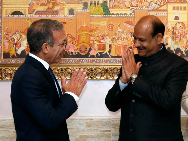 Lok Sabha Speaker Om Birla (Right) along with President of Inter-Parliamentary Union Duarte Pacheco